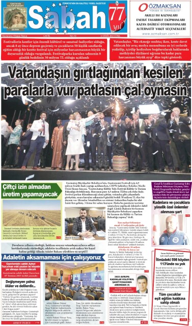 15 Eylül 2023 Gaziantep Sabah Gazetesi