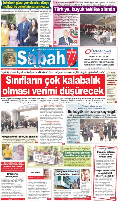 18 Eylül 2023 Gaziantep sabah Gazetesi