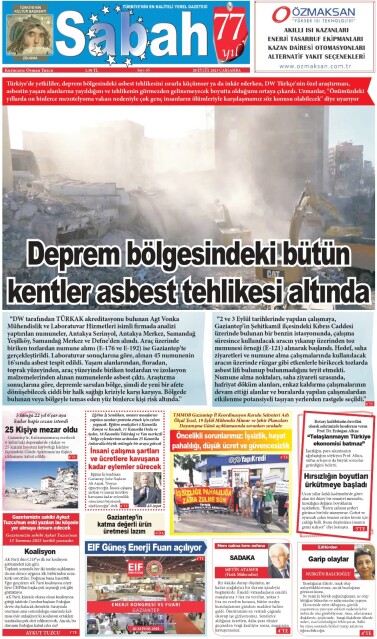 20 Eylül 2023 Gaziantep Sabah Gazetesi