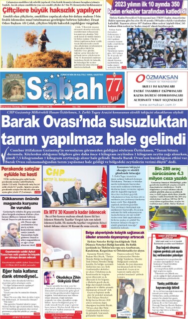 14 Kasım 2023 Gaziantep Sabah Gazetesi