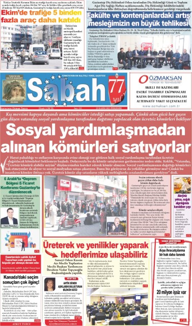 23 Kasım 2023 Gaziantep Sabah Gazetesi