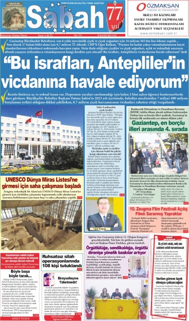 28 Kasım 2023 Gaziantep Sabah Gazetesi