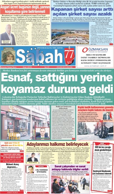 29 Kasım 2023 Gaziantep Sabah Gazetesi