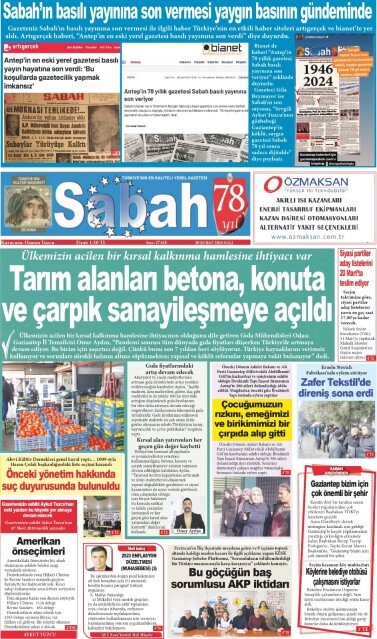 20 Şubat 2024 Gaziantep Sabah Gazetesi