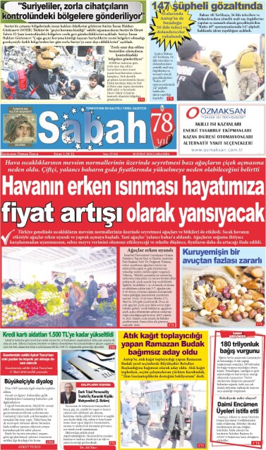 28 Şubat 2024 Gaziantep Sabah Gazetesi