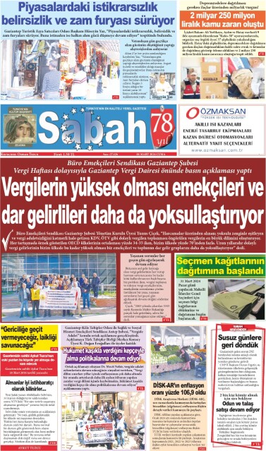01 Mart 2024 Gaziantep Sabah Gazetesi