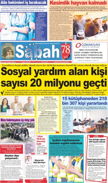 20 Mart 2024 Gaziantep Sabah Gazetesi