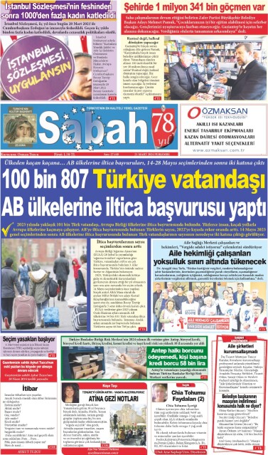 21 Mart 2024 Gaziantep Sabah Gazetesi