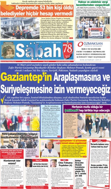 28 Mart 2024 Gaziantep Sabah Gazetesi