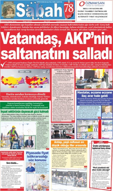 01 Nisan 2024 Gaziantep Sabah Gazetesi