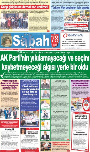 04 Nisan 2024 Gaziantep Sabah Gazetesi