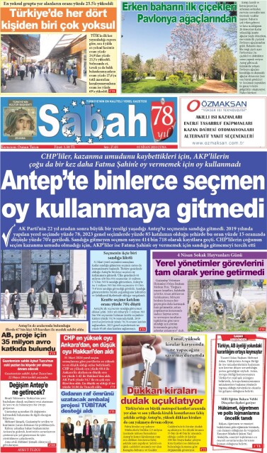 05 Nisan 2024 Gaziantep Sabah Gazetesi