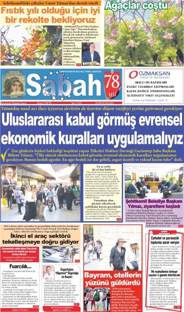 16 Nisan 2024 Gaziantep Sabah Gazetesi