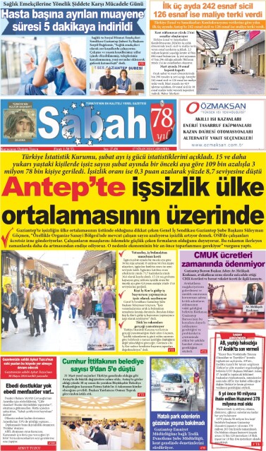 17 Nisan 2024 Gaziantep Sabah Gazetesi