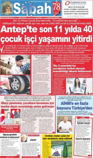 24 Nisan 2024 Gaziantep Sabah Gazetesi