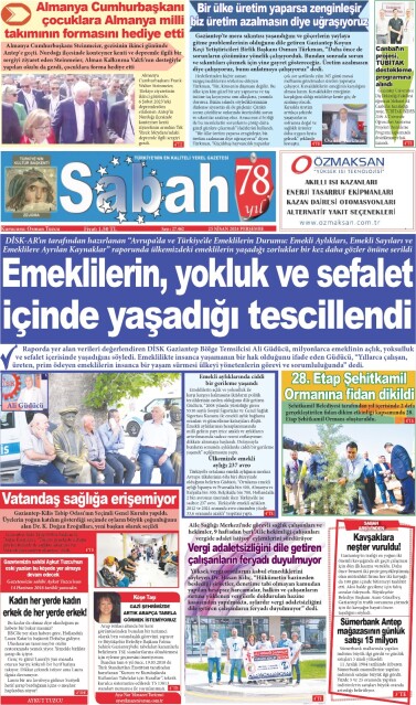 25 Nisan 2024 Gaziantep Sabah Gazetesi