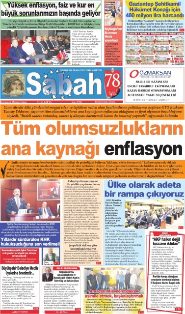 26 Nisan 2024 Gaziantep Sabah Gazetesi