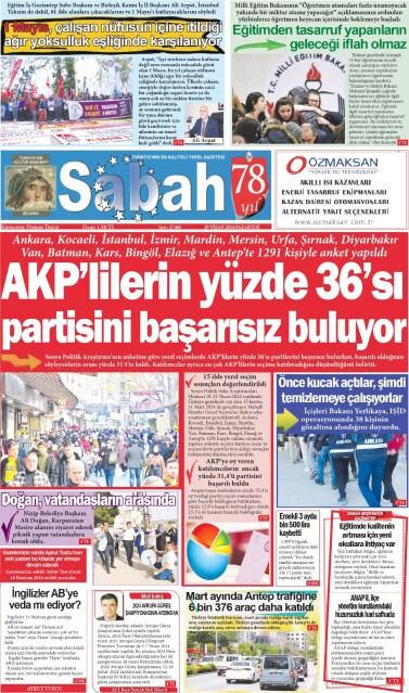 29 Nisan 2024 Gaziantep Sabah Gazetesi