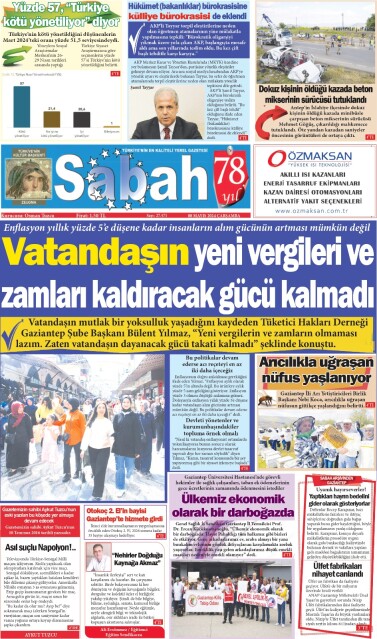 08 Mayıs 2024 Gaziantep Sabah Gazetesi