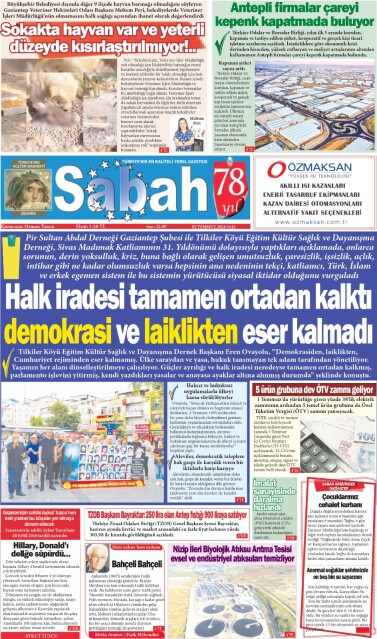 02 Temmuz 2024 Gaziantep Sabah Gazetesi