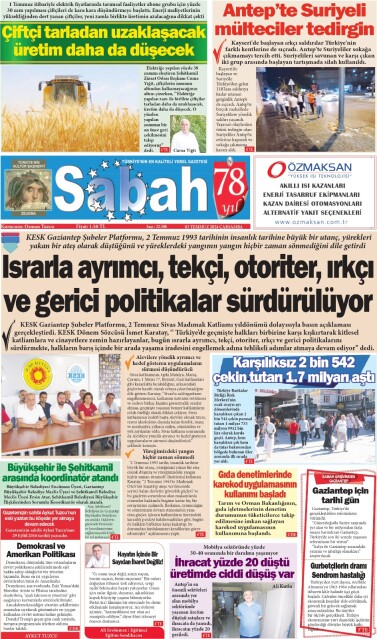 03 Temmuz 2024 Gaziantep Sabah Gazetesi