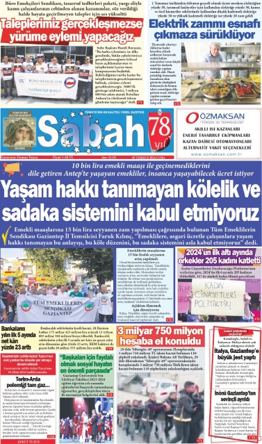 05 Temmuz 2024 Gaziantep Sabah Gazetesi