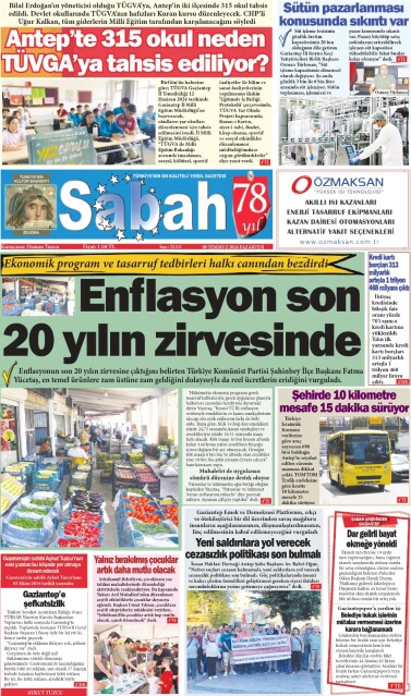 08 Temmuz 2024 Gaziantep Sabah Gazetesi