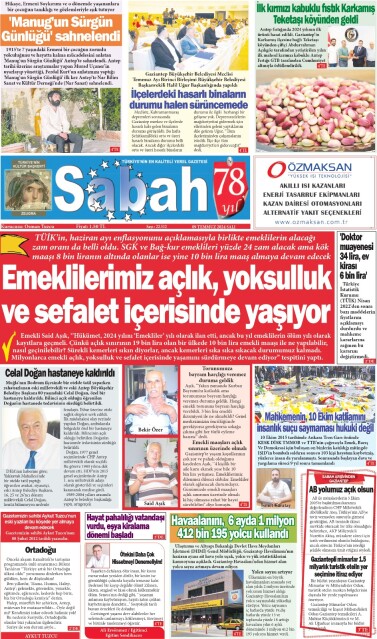 09 Temmuz 2024 Gaziantep Sabah Gazetesi