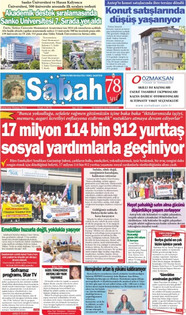 18 Temmuz 2024 Gaziantep Sabah Gazetesi