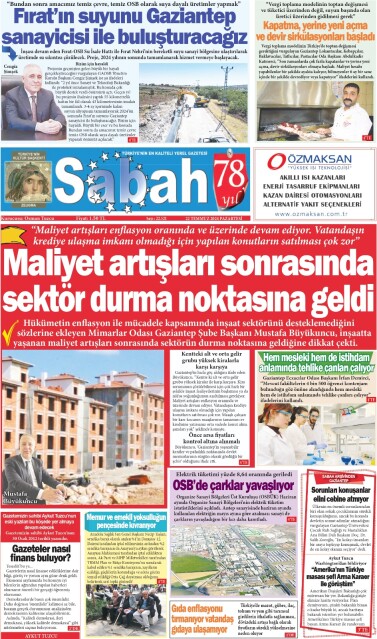 22 Temmuz 2024 Gaziantep Sabah Gazetesi