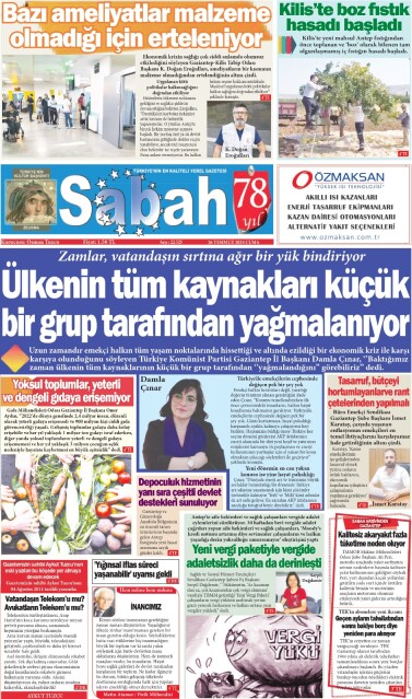 26 Temmuz 2024 Gaziantep Sabah Gazetesi