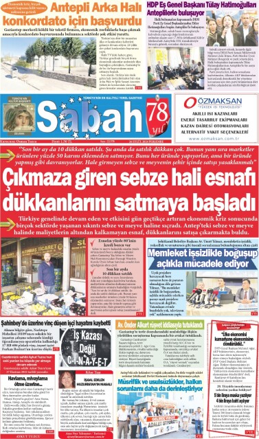 26 Eylül 2024 Gaziantep Sabah Gazetesi