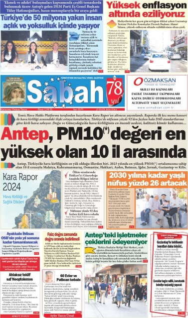 27 Eylül 2024 Gaziantep Sabah Gazetesi