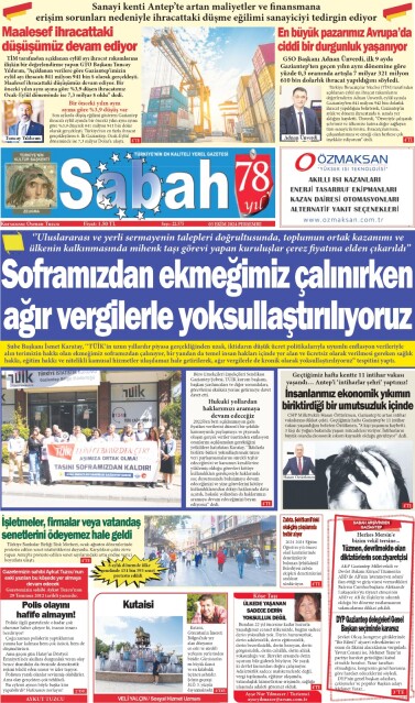 03 Ekim 2024 Gaziantep Sabah Gazetesi