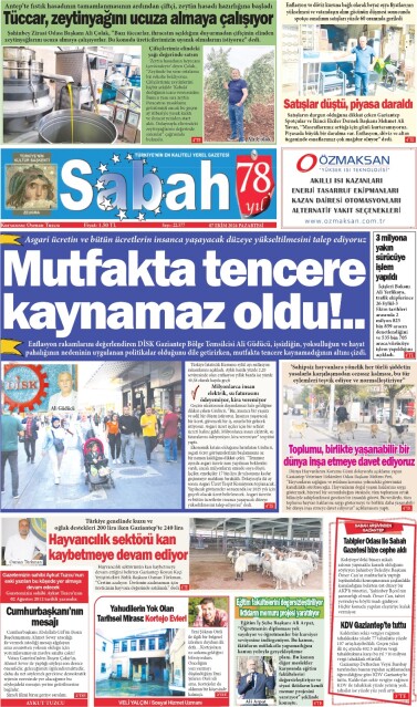 07 Ekim 2024 Gaziantep Sabah Gazetesi