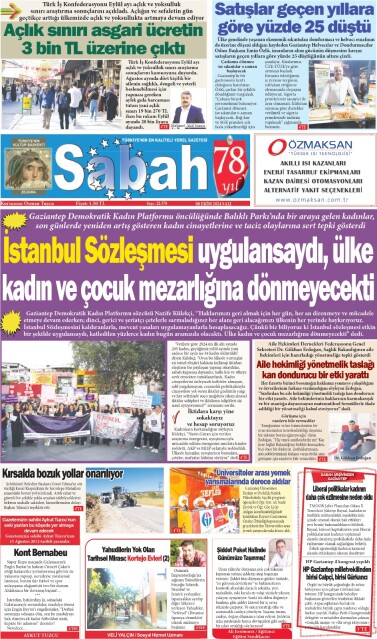 08 Ekim 2024 Gaziantep Sabah Gazetesi