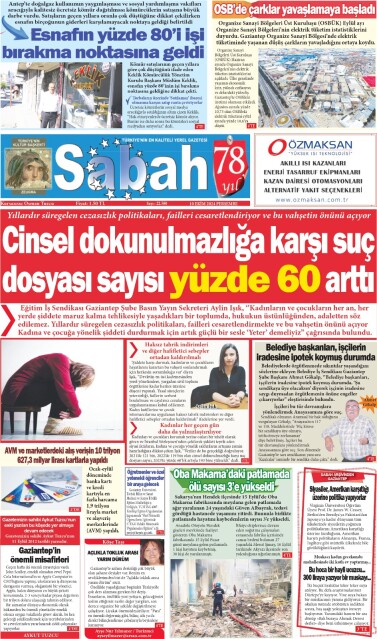 10 Ekim 2024 Gaziantep Sabah Gazetesi