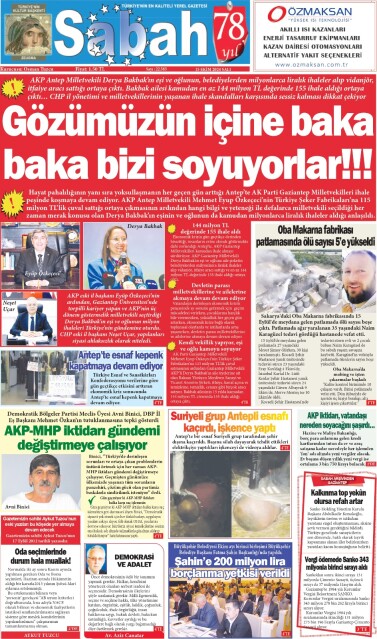 15 Ekim 2024 Gaziantep Sabah Gazetesi