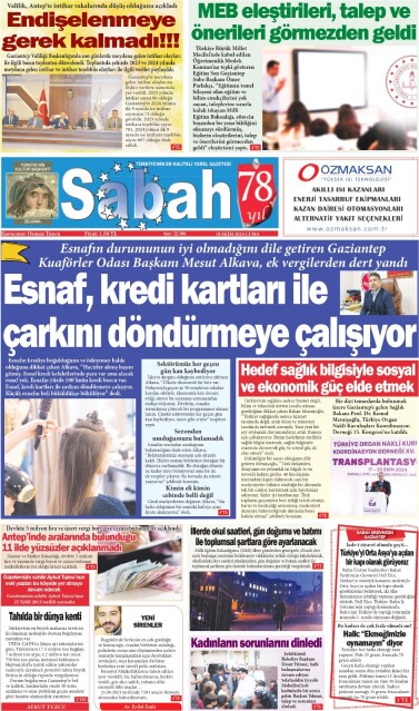 18 Ekim 2024 Gaziantep Sabah Gazetesi