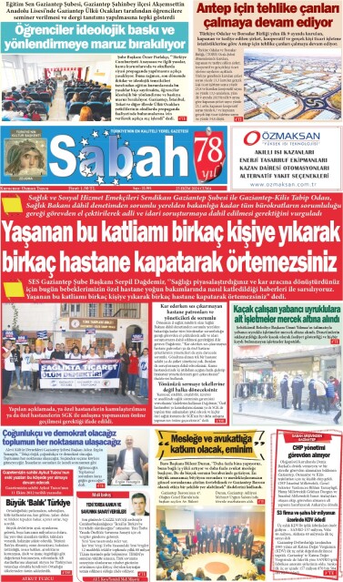 25 Ekim 2024 Gaziantep Sabah Gazetesi