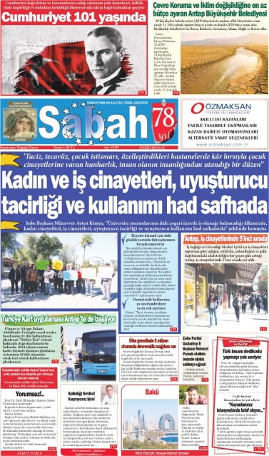 29 Ekim 2024 Gaziantep Sabah Gazetesi