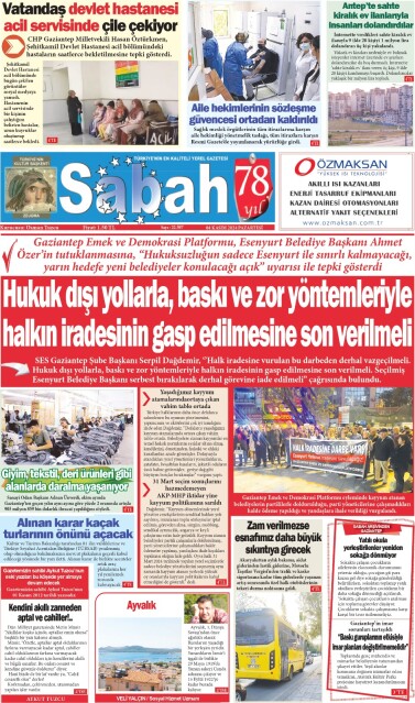 04 Kasım 2024 Gaziantep Sabah Gazetesi