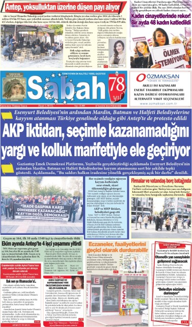 07 Kasım 2024 Gaziantep Sabah Gazetesi