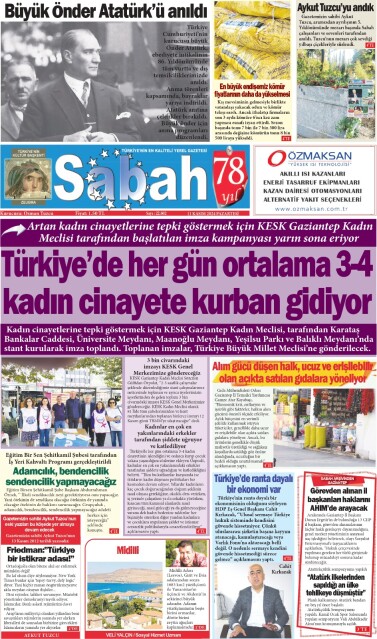 11 Kasım 2024 Gaziantep Sabah Gazetesi