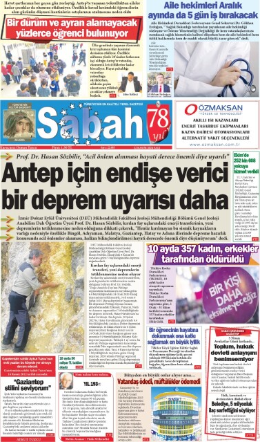 12 Kasım 2024 Gaziantep Sabah Gazetesi