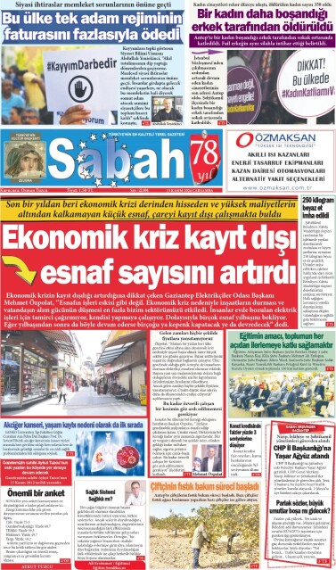 13 Kasım 2024 Gaziantep Sabah Gazetesi