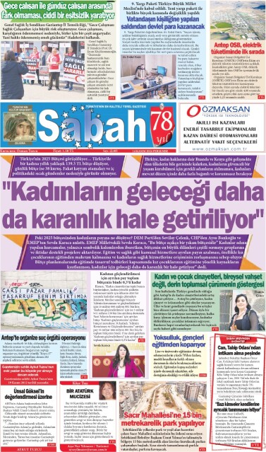 14 Kasım 2024 Gaziantep Sabah Gazetesi