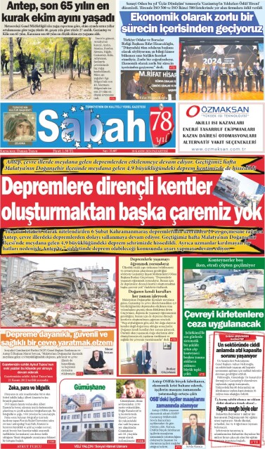 18 Kasım 2024 Gaziantep Sabah Gazetesi