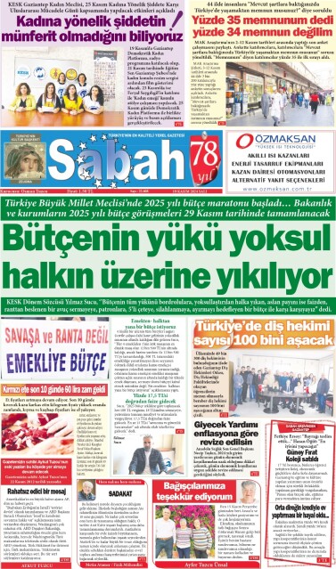 19 Kasım 2024 Gaziantep Sabah Gazetesi