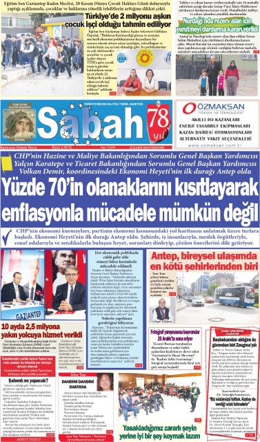 21 Kasım 2024 Gaziantep Sabah Gazetesi